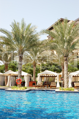 Swimming pool at luxury hotel in Dubai downtown, UAE