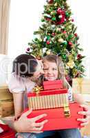 Mother and daughter at home at Christmas