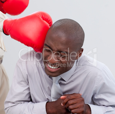 Portrait of an Afro-American businessman being boxed