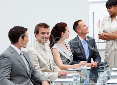 Smiling businessman in a presentation