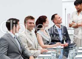 Smiling businessman in a presentation