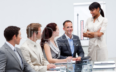 Smiling businessman in a presentation