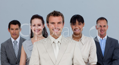 Happy multi-ethnic business team smiling