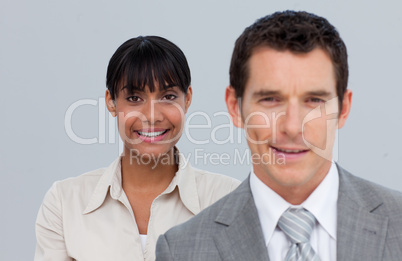 Smiling Afro-American businesswoman with her colleague