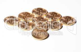 Diamond shaped gold coins on white