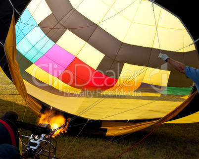 Hot air balloon inflation with flames