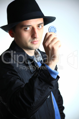 Man with casino chip