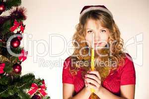 Blond christmas girl with light