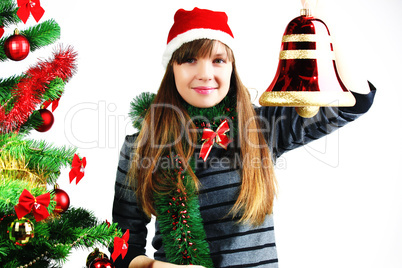 Blonde girl hold Christmas Bell