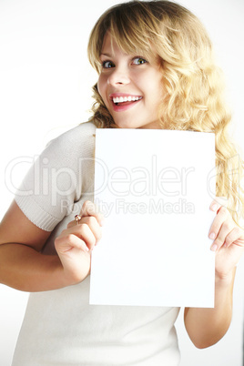 A woman holding a paper