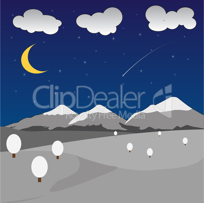 Night Moon Stars Couds Mountain background