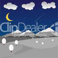 Night Moon Stars Couds Mountain background