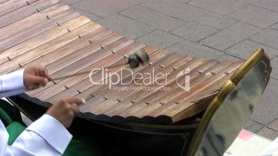 Asian Boy Playing A Wooden Xylophone