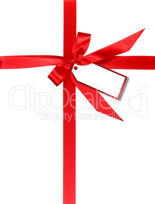 Red Gift Wrapped WIth Ribbon and Tag