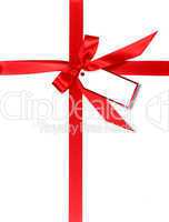 Red Gift Wrapped WIth Ribbon and Tag