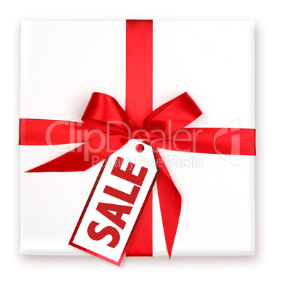 Pretty Wrapped Holiday Gift With Decorated SALE Tag