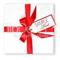 Pretty Wrapped Holiday Gift With Red Ribbon and Gift Tag