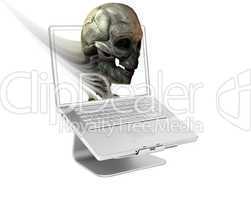 Laptop with skull on screen