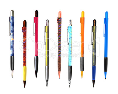 9 colorful pen isolated on white background