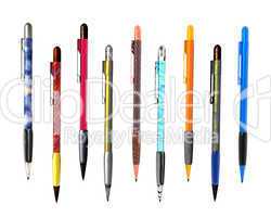 9 colorful pen isolated on white background