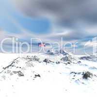 us flag on the moon with snow landscape