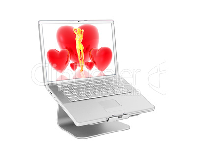 Laptop with 3d hearts
