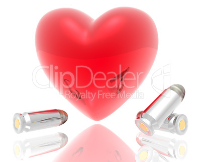 3d heart with bullets