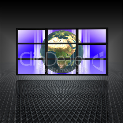 video wall with earth on the screens