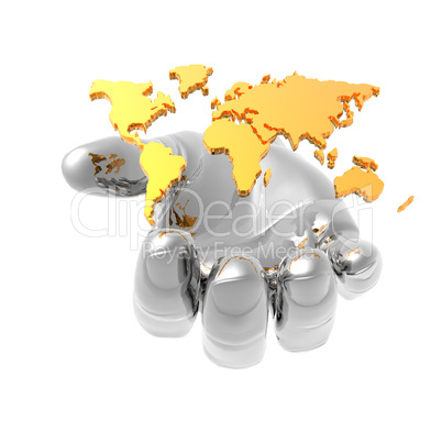 world map in 3d hand isolated on a white