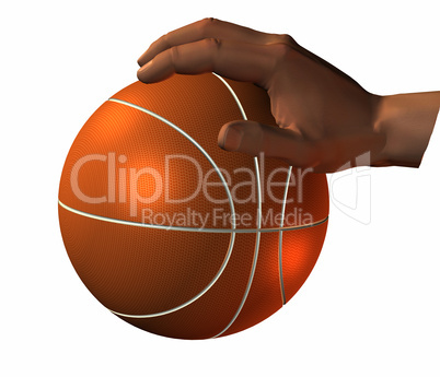 3d hand with basket ball isolated on a white