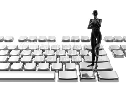 naked women on keyboard isolated on a white