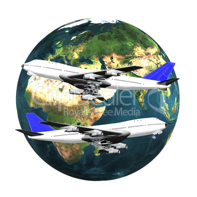 airliner with earth