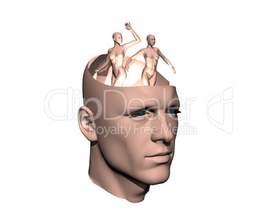 3D men head with 3D girls