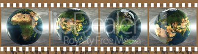 film with 4 images of the earth isolated on a white