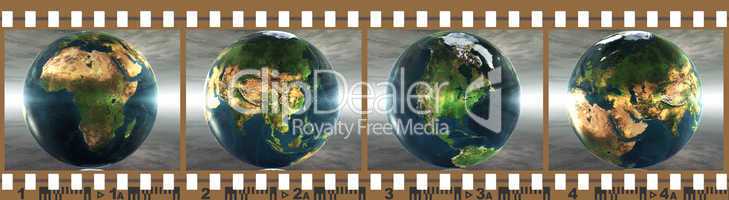 film with 4 images of the earth isolated on a white