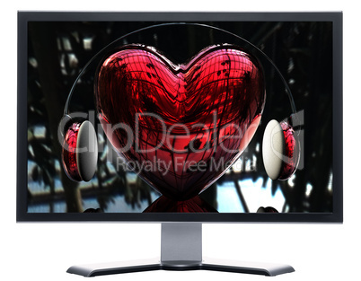 monitor with 3D hearts