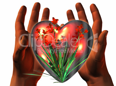 3D heart on 3D hands