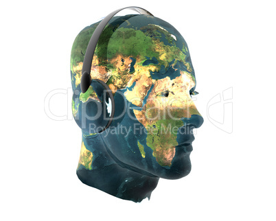 3D men textured face with headphone