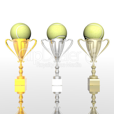 trophy cup with tennis ball isolated on a white