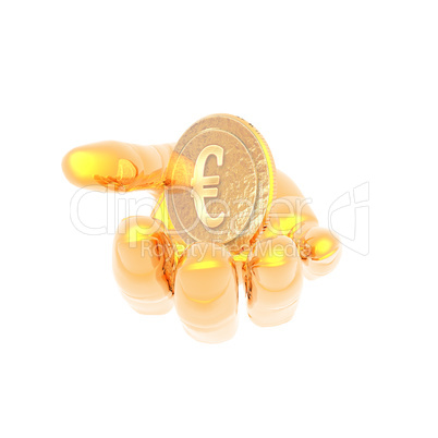 hand with a golden currency sign isolated on a white