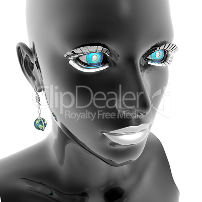 black cyber girl portrait isolated on a white