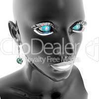 black cyber girl portrait isolated on a white