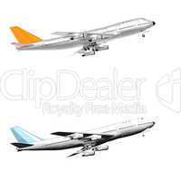 two airliners isolated on a white