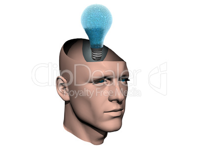 3D men cracked head with lamp