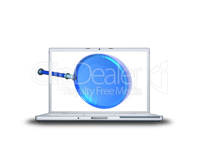 3D magnifying glass on laptop screen