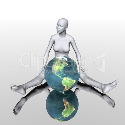 3D naked girl with earth