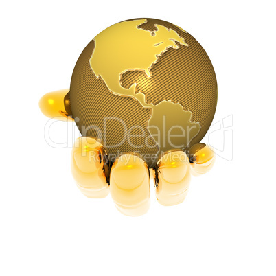 3D earth in bright hand isolated on a white