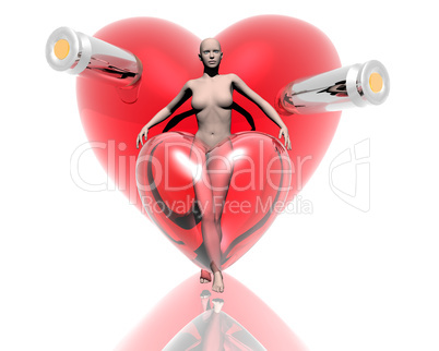 3d virtual girl with red hearts background