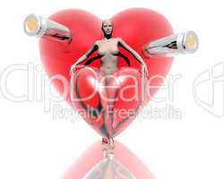 3d virtual girl with red hearts background