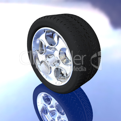 car tire wheel with reflection